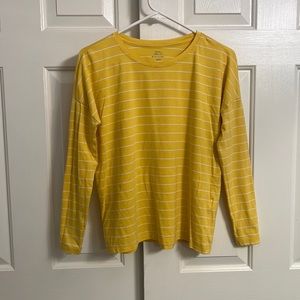C2- Banana Republic Yellow White Stripe Long Sleeve Crew Neck Top Shirt Size XS